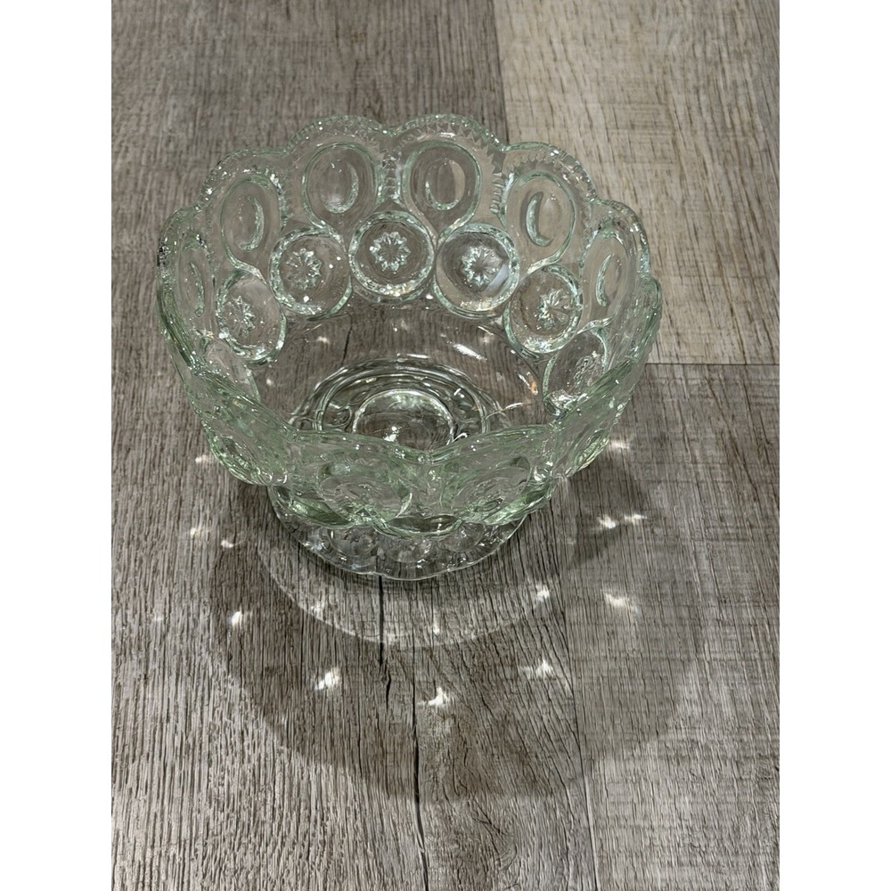 Vintage LE Smith Moon, And Stars clear Glass Pedestal compote Bowl, Candy Dish - Picture 8 of 8
